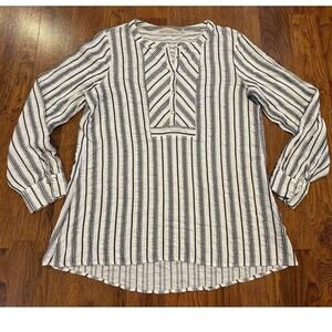 Soft Surroundings Women's Long Sleeve Blue/White Striped Tunic Top Size Large